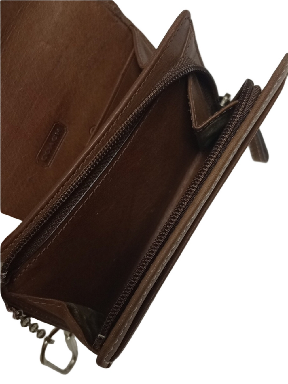 COACH VINTAGE 90'S BROWN LEATHER WALLET WITH KEY RING - Picture 9 of 11